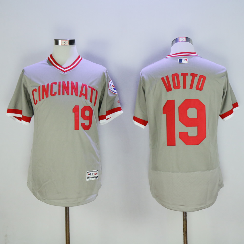 Men MLB Cincinnati Reds 19 Votto grey style2 jerseys